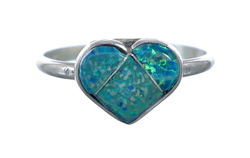 Native American Blue Opal Heart Sterling Silver Ring Size 5-1/2 NX11741